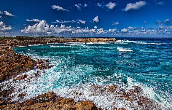 Waves Crashing into Barbados Cliffside